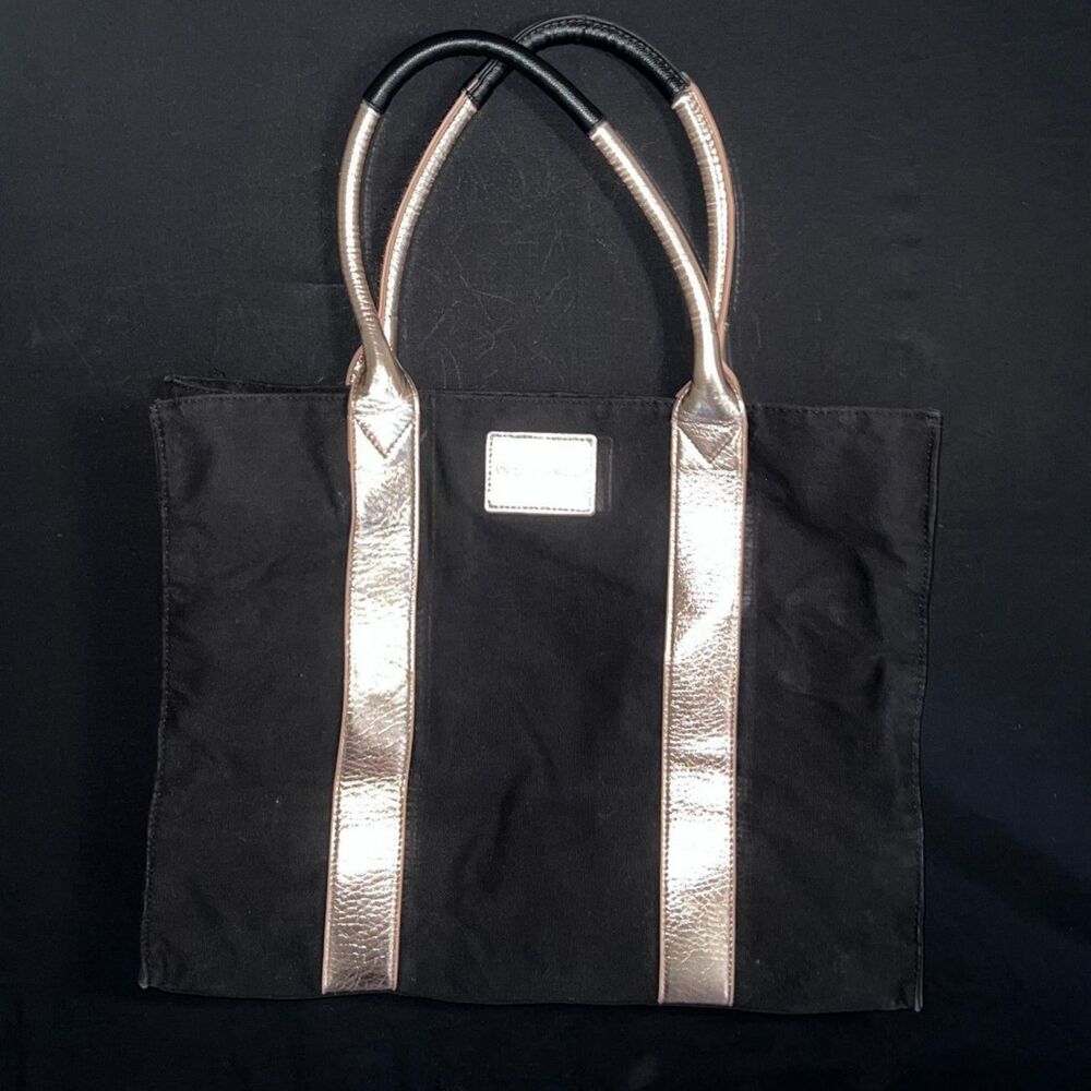 Victoria's Secret Black Canvas Sequin Accent Tote Bag Flight Travel Handbag